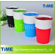 Plastic Lid Ceramic Coffee Mug Without Handle